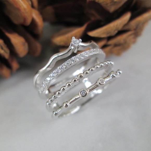 925 Sterling & Simulated Diamond Stacker Ring>4 Rings in 1>925 ring,Non Tarnish - Picture 3 of 5